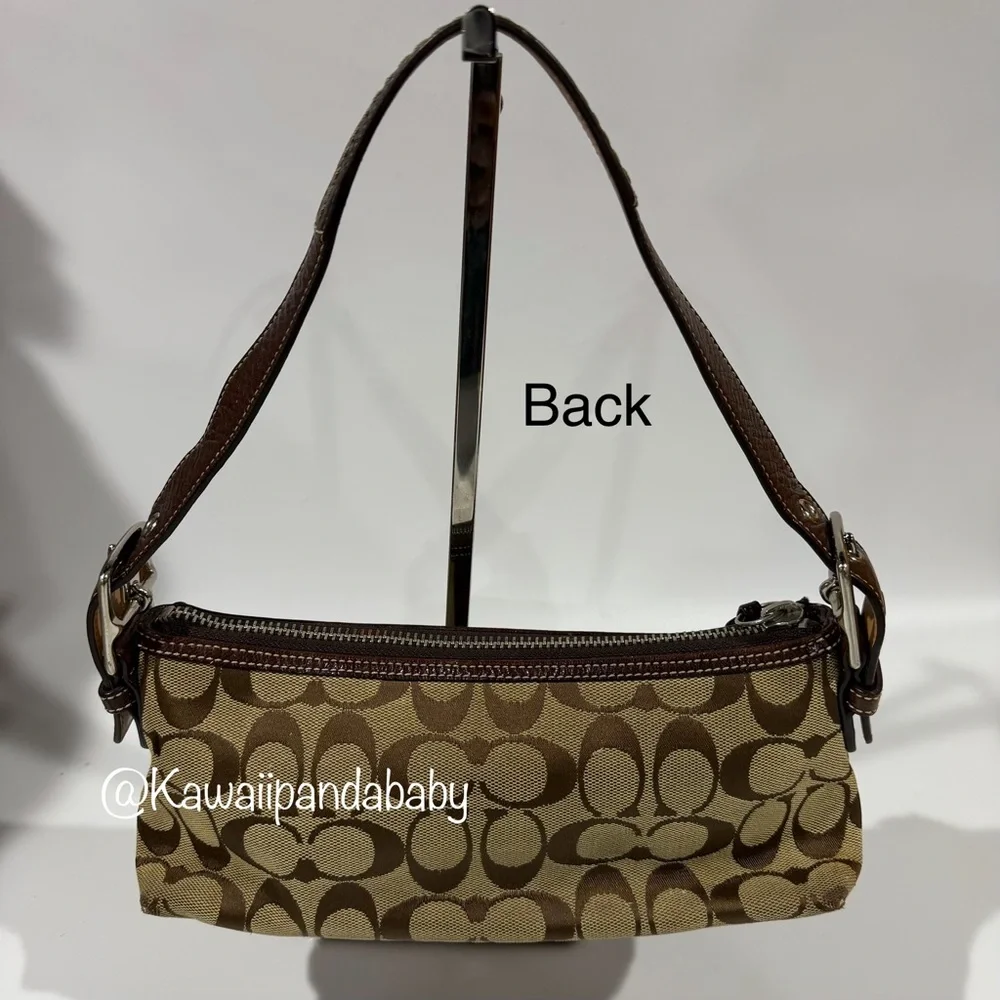 Vintage Coach Signature Brown Suede Stripe Monogram Demi Baguette Shoulder Bag - Picture 6 of 13